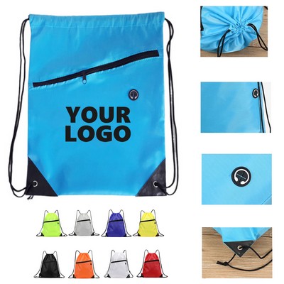 Sports Polyester Drawstring Backpack With Zipper