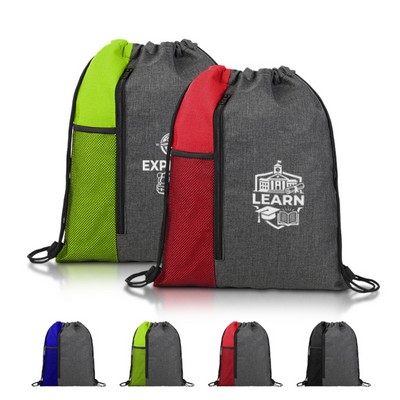 Heathered Drawstring Bag with Mesh Pocket